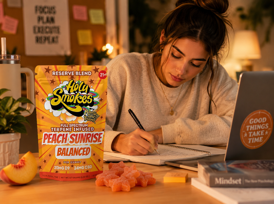 Peach Sunrise Balanced Gummies, Reserve Blend, Holy Smokes