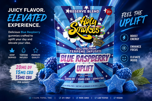 Blue Raspberry Uplift, Reserve Blend Gummies, Holy Smokes