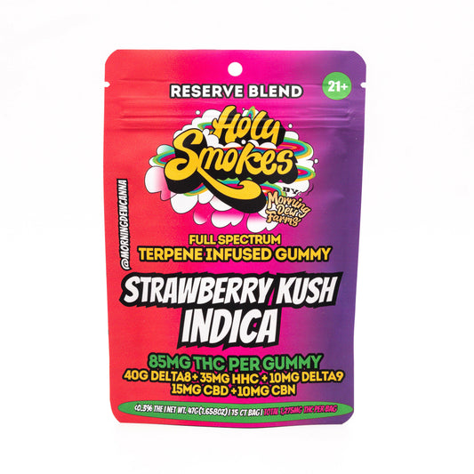 Holy Smokes reserve 100mg Blend gummy - Strawberry Kush Indica.
