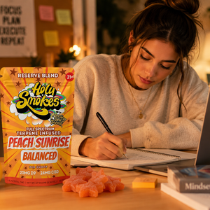 Peach Sunrise Balanced Gummies, Reserve Blend, Holy Smokes