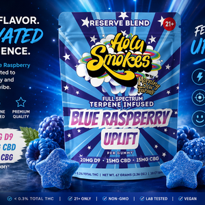 Blue Raspberry Uplift, Reserve Blend Gummies, Holy Smokes