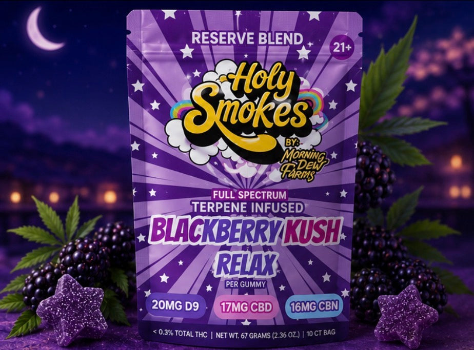 Blackberry Kush Relax Gummies, Reserve Blend, Holy Smokes