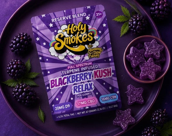 Blackberry Kush Relax Gummies, Reserve Blend, Holy Smokes