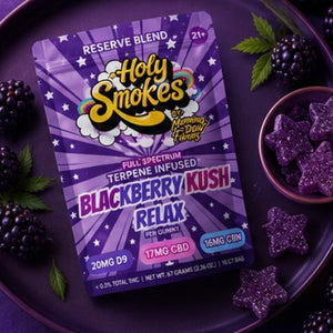 Blackberry Kush Relax Gummies, Reserve Blend, Holy Smokes