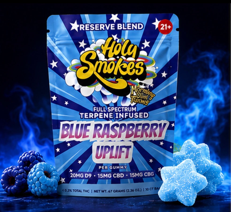 Blue Raspberry Uplift, Reserve Blend Gummies, Holy Smokes