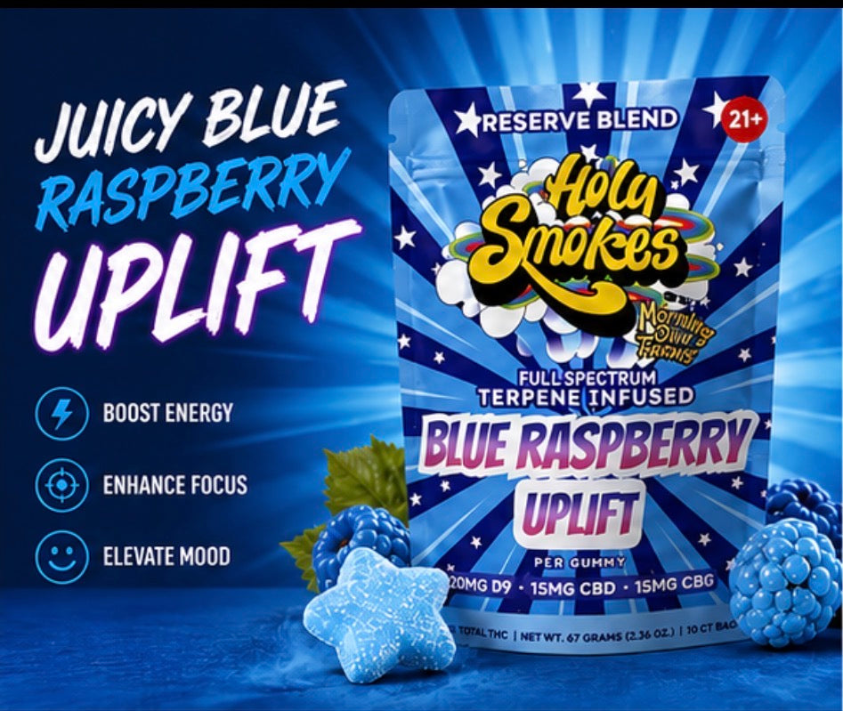 Blue Raspberry Uplift, Reserve Blend Gummies, Holy Smokes