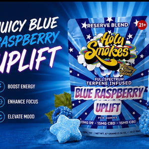 Blue Raspberry Uplift, Reserve Blend Gummies, Holy Smokes
