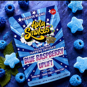 Blue Raspberry Uplift, Reserve Blend Gummies, Holy Smokes