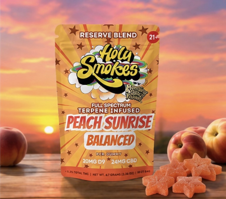 Peach Sunrise Balanced Gummies, Reserve Blend, Holy Smokes
