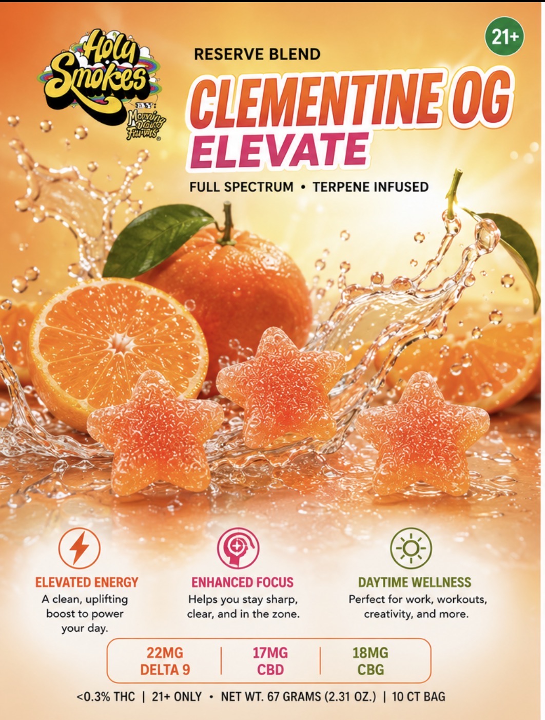 Clementine OG Elevate, Reserve Blend Gummies, Holy Smokes