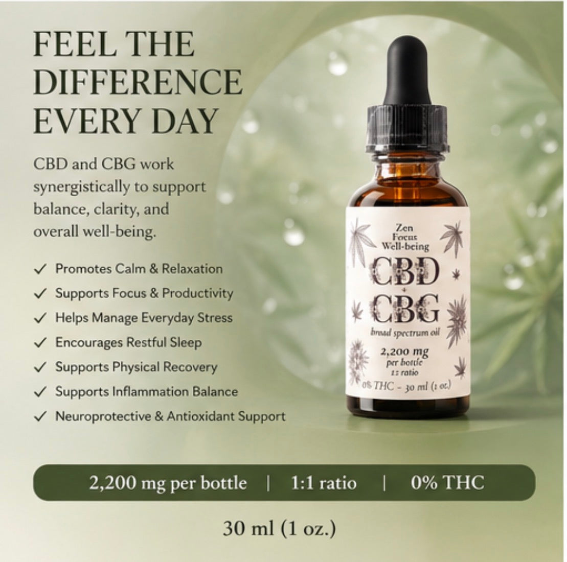 Balanced CBD CBG Oil - (40mg CBD + 40mg CBG)